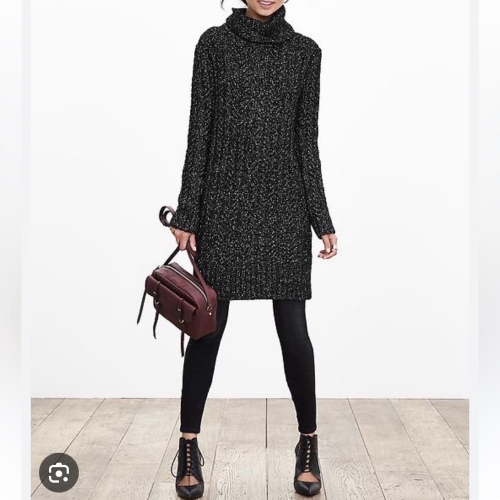 Banana Republic Wool Mix Heather Black Sweater Dress